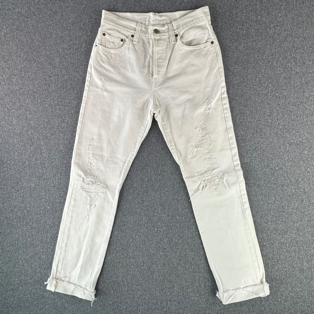 Levi's Jeans Womens 27 501 Original White Distressed Raw Hem EXCELLENT